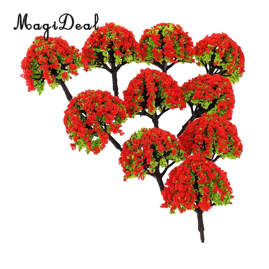 MagiDeal 10Pcs 1/200 Scale Model Flower Trees Green Train Railroad Scenery Landscape for Diorama Model Layout Toys 5Colors