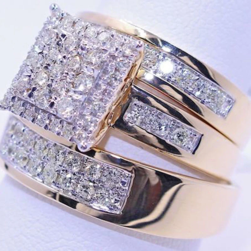 

Gorgeous Geometry Large Gold Color Micro Pave CZ Stone Rings 3 Pcs/Set Luxury Brand Iced Out Bling Ring Hiphop Jewelry Z5M224