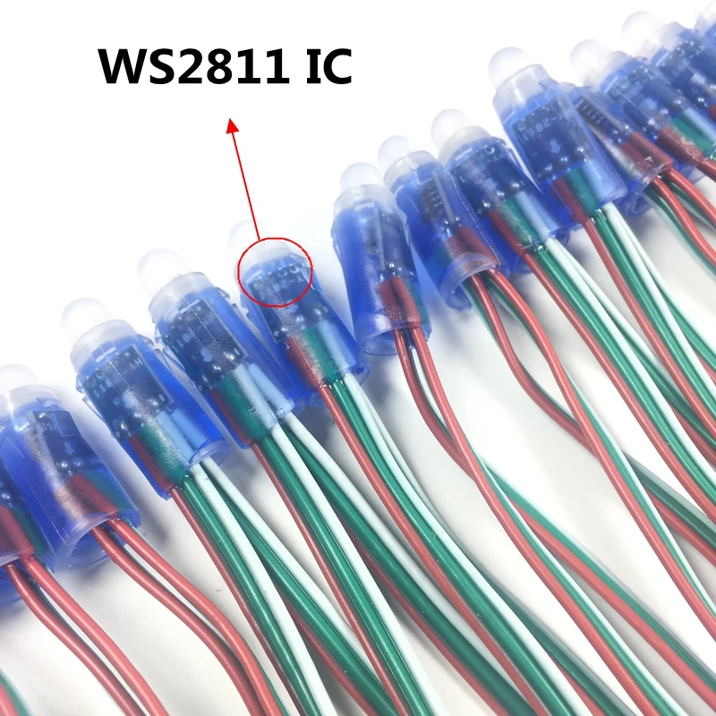 50 шт./лот DC5V WS2811 полный Цвет светодиодная точечная лампа модуль 12 мм; высотка каблука 10 см/15 см провода IP68 Водонепроницаемая светодиодная лента RGB цифровой светодиодный струны