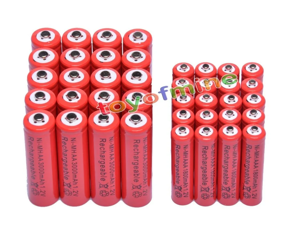 2 AA 3000mAh + AAA 1800mAh 1 V Ni MH перезаряжаемая батарея 2A 3A Red Cell|rechargeable battery|cell 1.2vnimh aaa |
