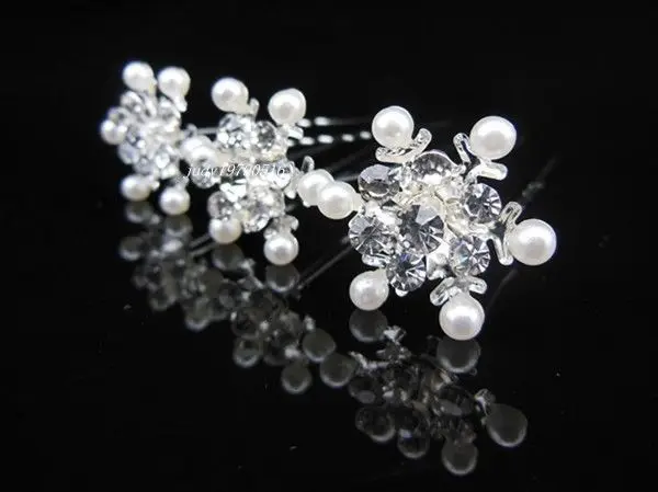 100Pcs Snowflake Crystal Pearl Bridal Wedding Prom Hair Pins Hair Accessory  Hair Clip Fashion Hair Jewelry.
