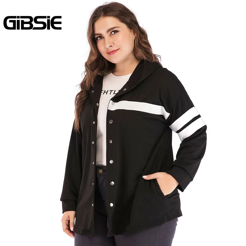 GIBSIE модная полосатая куртка с капюшоном и длинным рукавом, пальто, весна-осень, Женская Повседневная Верхняя одежда с карманами, Топ для женщин размера плюс 4XL