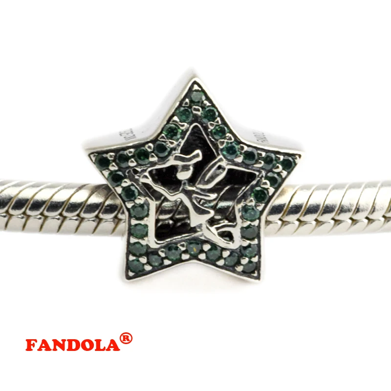 Fit Pandora Браслеты Динь Белл звезда Бусы с зелеными кристаллами Аутентичные
