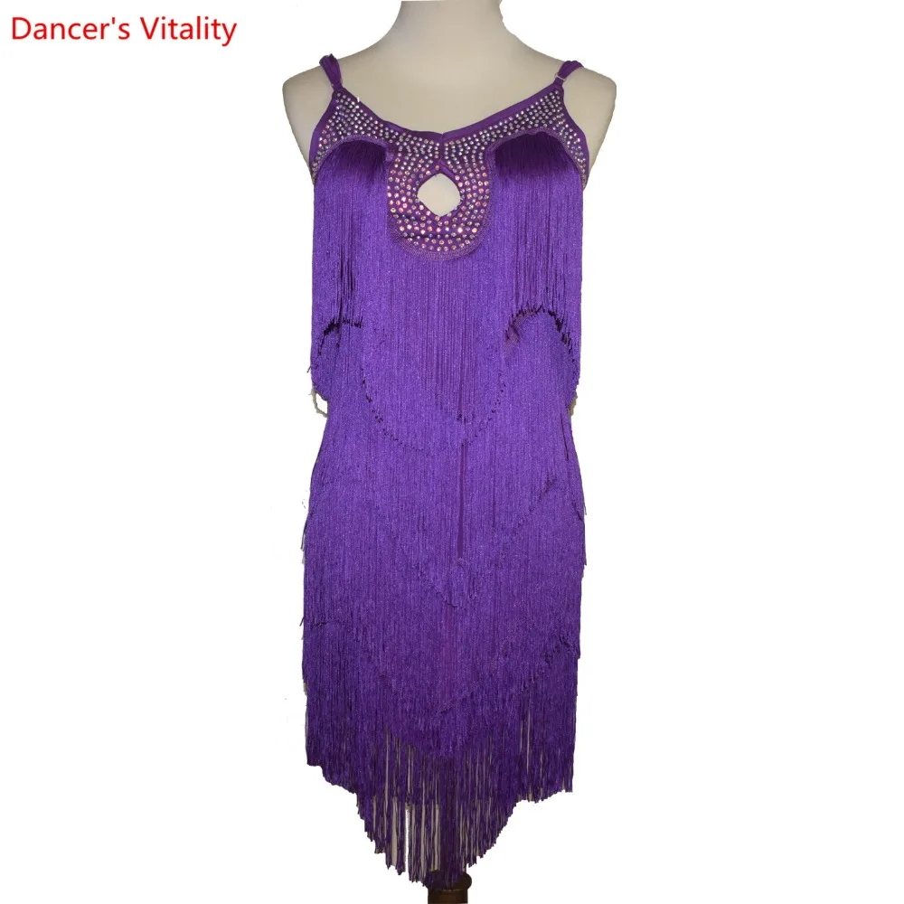 purple Sexy tassel dress latin dance clothes for women latin dance tassel sleeveless dress girls latin dance dress Cha-cha dance dress - Цвет: purple