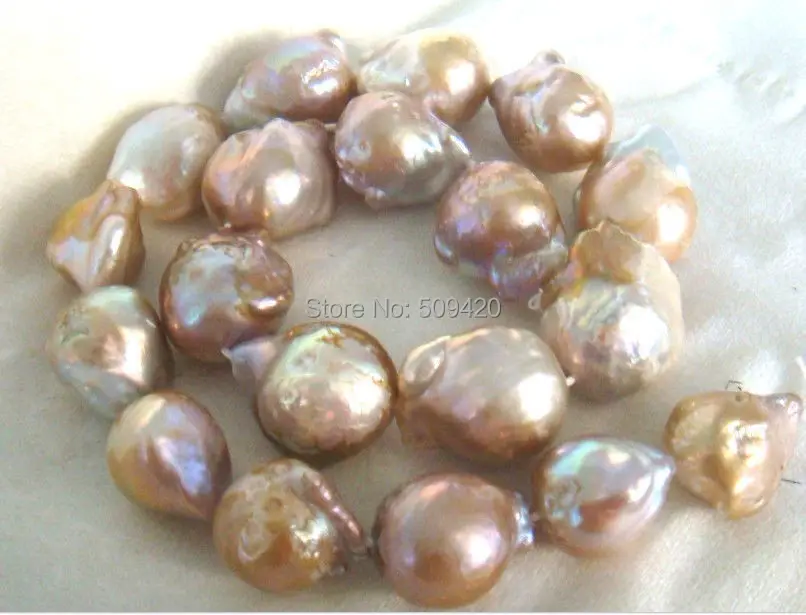 

W&O655 >>HUGE 18"13-15MM NATURAL SOUTH SEA GENUINE GOLD PINK LAVENDER PEARL NECKLACE