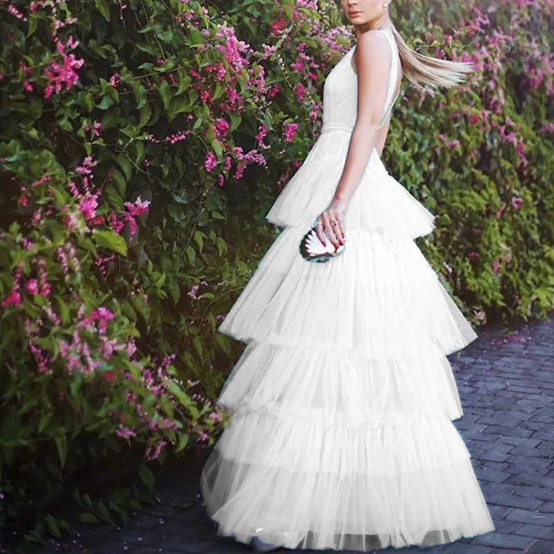 

2019 Women Summer Deep V-Neck Sexy Dress Solid Spaghetti Strap Mesh Long Dress High Waist Sleeveless Sundress