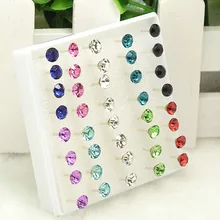 ISINYEE 20 пар/компл. Мода маленькая разноцветная Кристальные серьги гвоздики с камнем наборы для Для женщин для маленьких девочек милый маленький геометрический уха ювелирных изделий