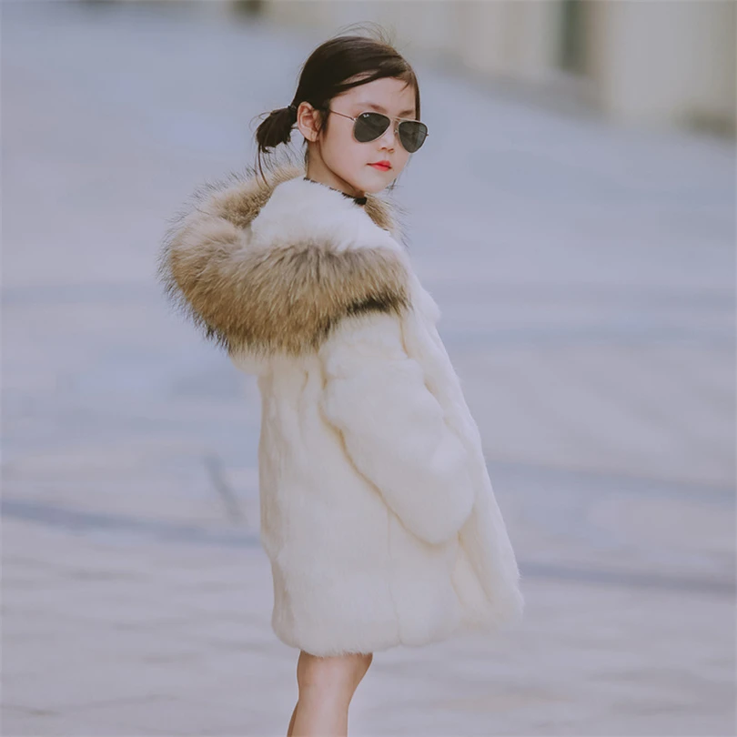 2017 Children Real Rabbit Fur Long Coat Outwear Kids Girls Winter Natural 100% Warm Jacket for | Детская одежда и обувь