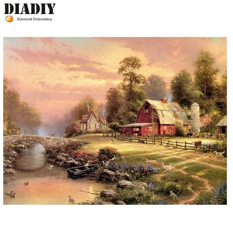 Diamond embroidery Rural scenery 5d diy diamond painting Cross Stitch full round drill Rhinestone mosaic house home decoration | Дом и сад