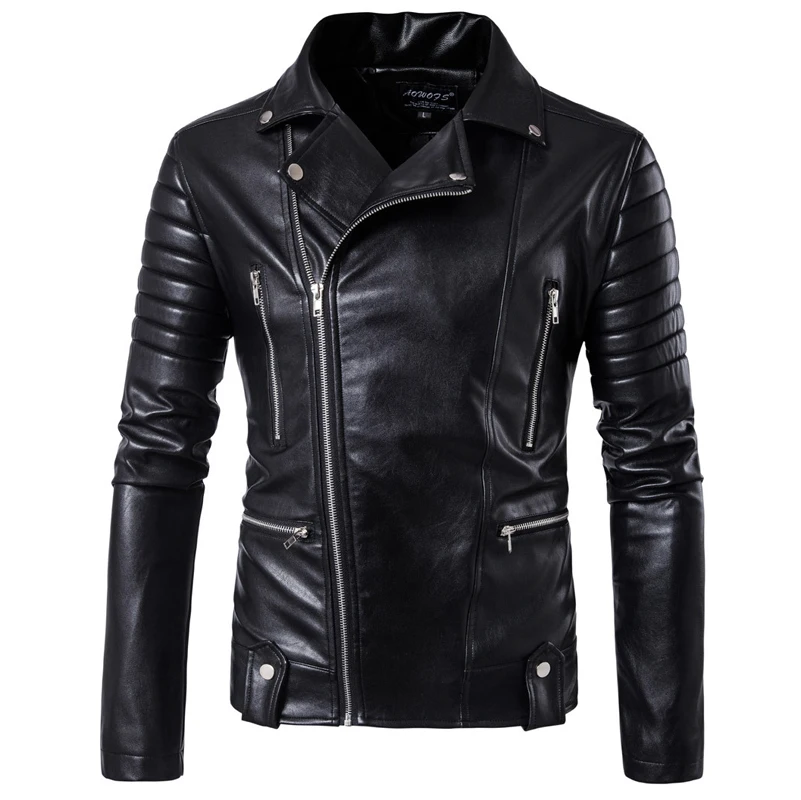High end Men's Motorcycle Leather Jackets With Belt Muti zipper Punk