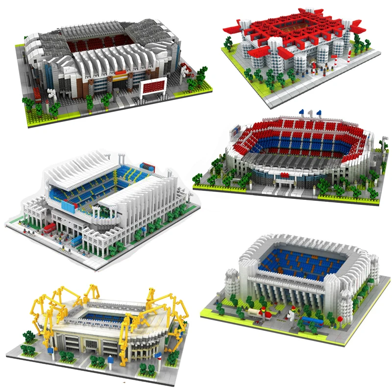 

BS Football Old Trafford Camp Nou Bernabeu San Sir Stadium Real Madrid Barcelona Club Diamond Building Nano Blocks Toy no Box