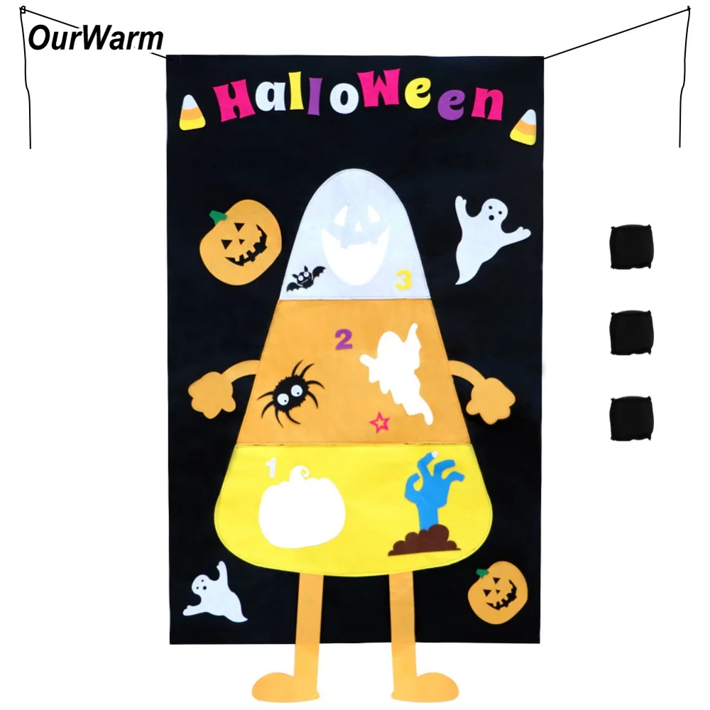 

OurWarm Corn Hole Toss Game Birthday Party Decorations Kids Favors Felt Candy Corn Banner + 3pcs Bean Bags Fall Party Supplies