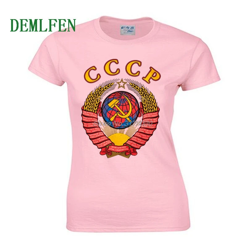 

Summer Short Sleeve Moscow Russia Tees CCCP T Shirts Women USSR Soviet Union Female Cotton O Neck T-shirt Tops Brand Clothing