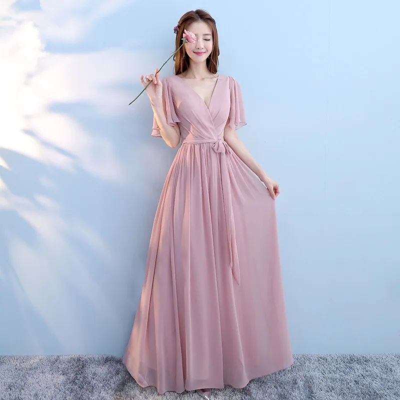 

Zuolunouba 2018 sexy sisters pink slim Dresses wedding v neck belt women dress