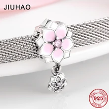 Горячая Распродажа 925 пробы Серебряный Розовый поэтический цветок вишни бусы-клипсы подходят рефлексивный браслет, ювелирные изделия с бриллиантами