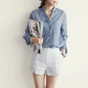 

Women Chic Shirt Ladies Button Down Long Sleeve Blouse Cotton Tee Loose Tops