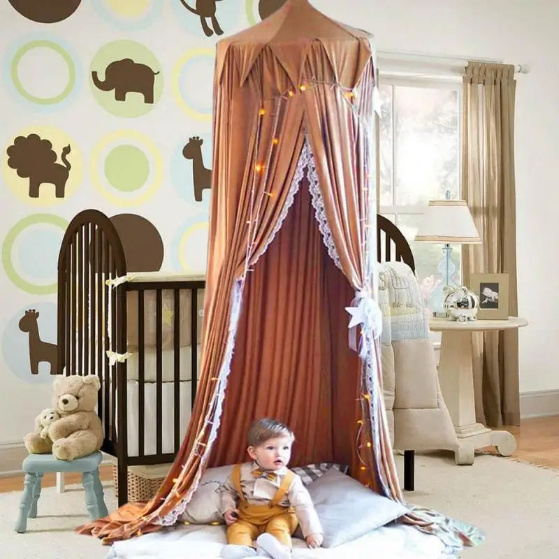 NEW Circular Brown Canopy Bed Valance Room Decoration Bed ...