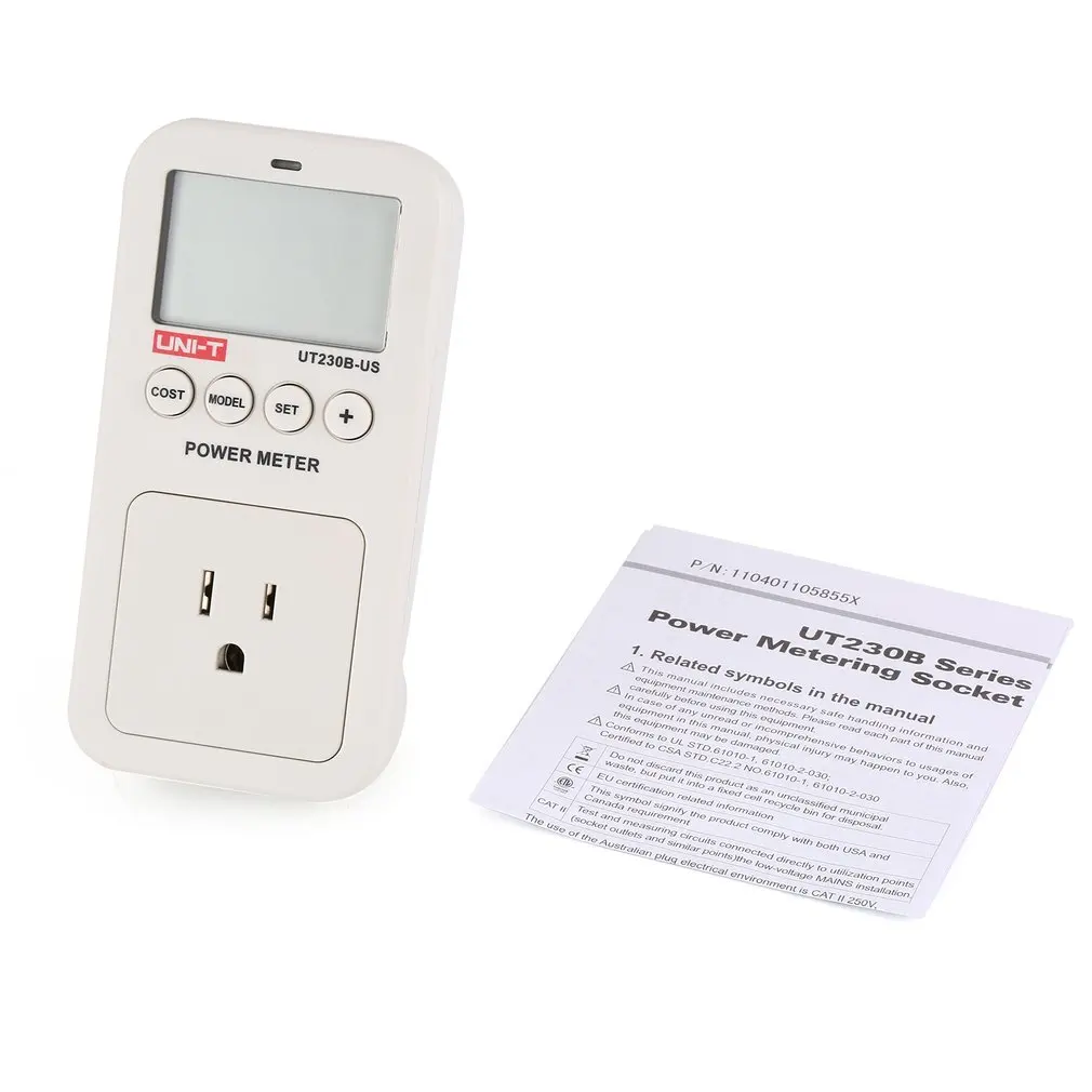 

UNI-T UT230B-US Wattmeter Voltage Current Cost Frequency Power Meter LCD Power Consumption Monitor Outlet US Plug