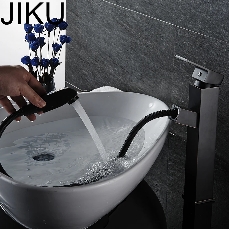 JIKU Single Handle Bathroom Basin Faucets Cold/Hot Mixer Basin Sink Tap Black Water Kitchen Faucet Bathroom Accessories JIKU Single Handle Bathroom Basin Faucets Cold/Hot Mixer Basin Sink Tap Black Water Kitchen Faucet Bathroom Accessories