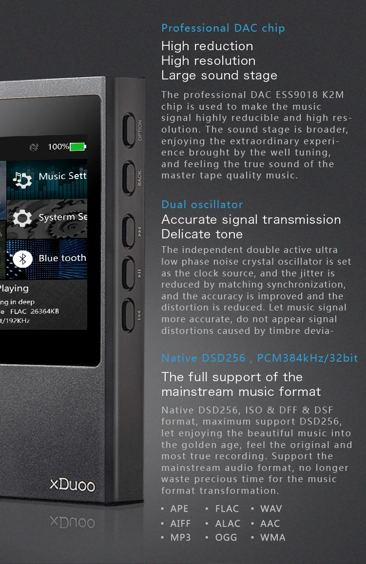 XDuoo X20 музыкальный плеер без потерь новейший профессиональный Hi-Fi DSD Bluetooth 4,1 плеер