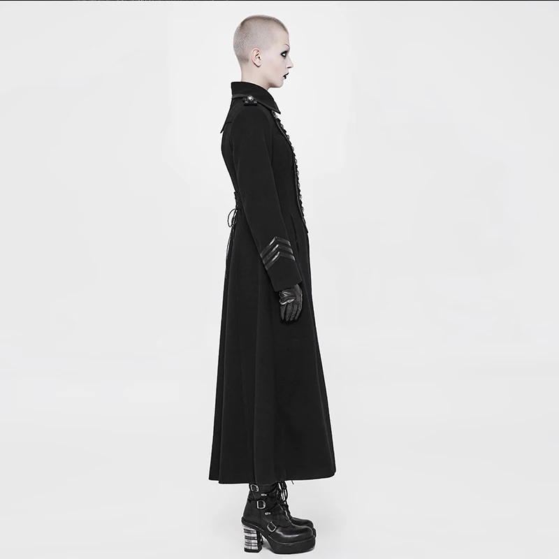 PUNK RAVE Steampunk Vintage Metal Buckle Women Military Uniform Long Coat Fashion Winter Woolen Trench Coat