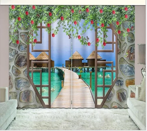 Печать холст Современная 3d плотные Шторы Гостиная отель Спальня балкон вид на море 3D занавески для окон Rideaux Cortinas наволочка - Цвет: 3D curtain