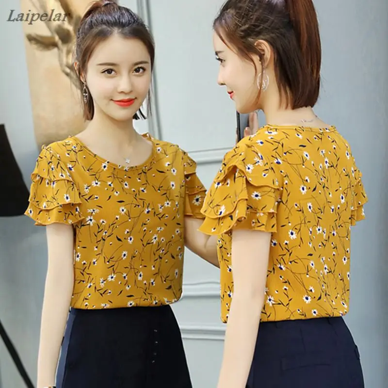 

2018 Chiffon Blouse Womens Summer Tops And Shirts Elegant Off Shoulder Top Women Ladies Floral Blouses Print Blusas Female Tops