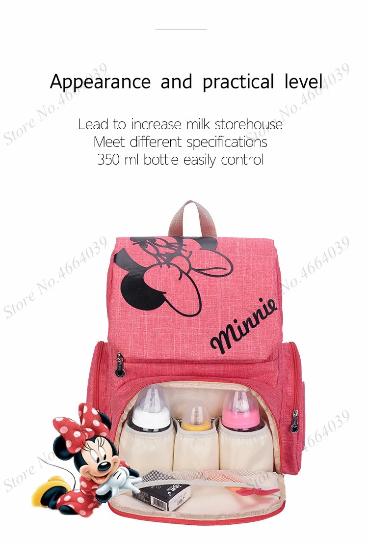 Disney Minnie Mummy сумка для беременных, брендовый usb-обогреватель, Большая вместительная детская сумка, рюкзак для путешествий, сумка для ухода за ребенком