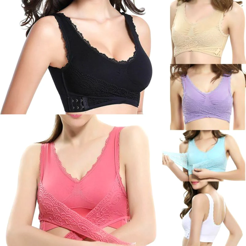 

2019 Newly Hot 1 Pcs Front Cross Side Buckle Wireless Lace Bra Breathable for Women Sport Yoga MSK66