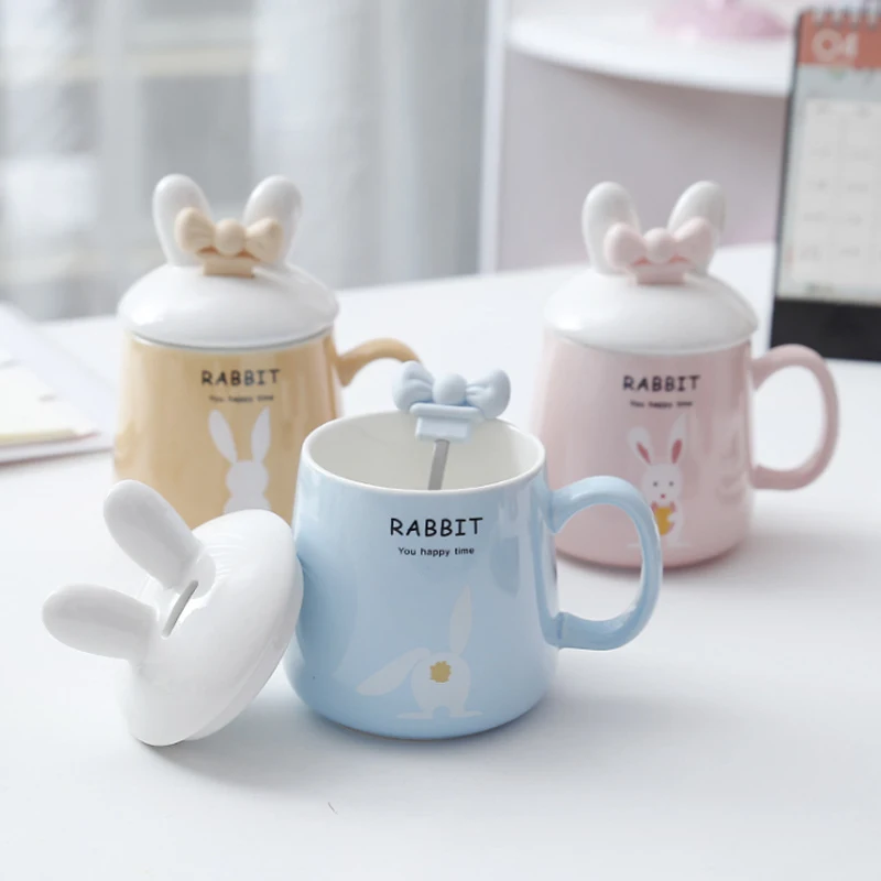 

Ceramic Hand Painted Coffee Cup Creative Cute Cup Cafe Business Supplies Big ear Rabbit Personality Breakfast Cup 420ML