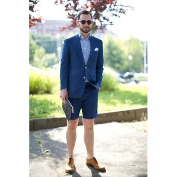 

Latest Coat Pant Designs Blue Men Suit Short Pant Casual Summer Suits Slim Fit 2 Piece Tuxedo Terno Masculino (jacket+pant)
