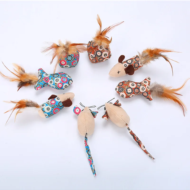 

4pcs/lot Portable lovely Cat Toys Mouse Fish Ball Feather Toy With Mint Funny Cat Teaser Interactive Pet Catnip Toy