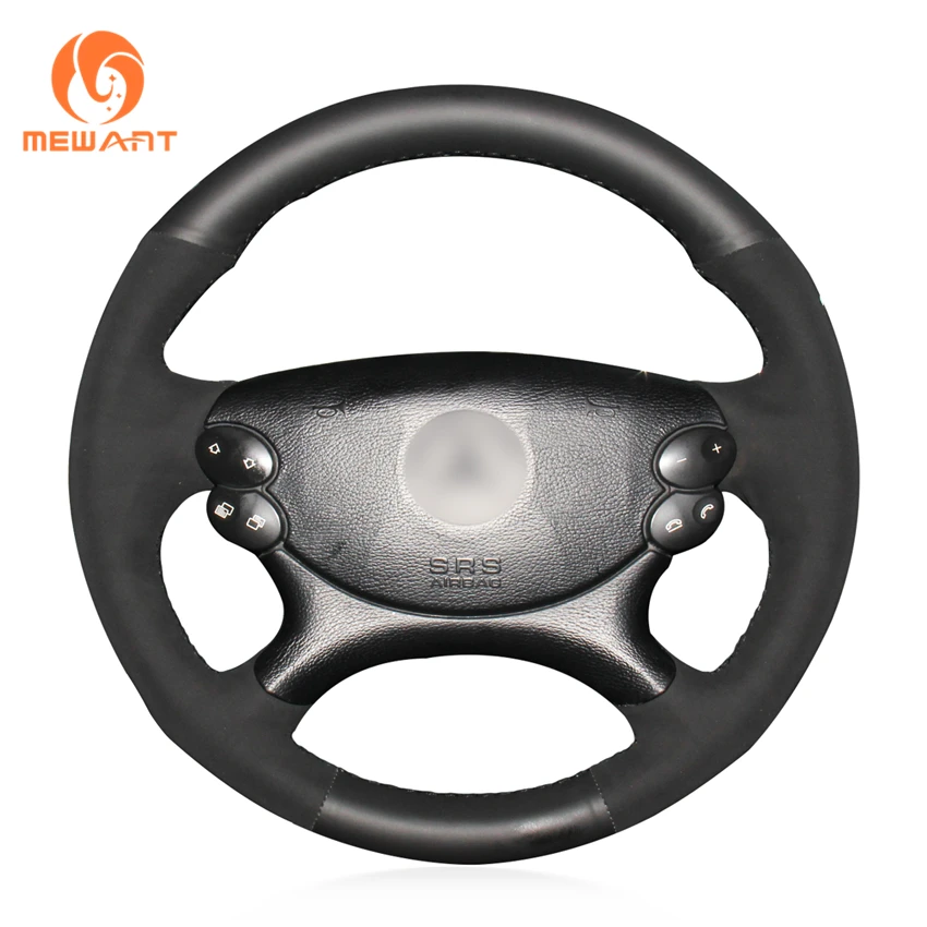 

MEWANT Black Genuine Leather Black Suede Car Steering Wheel Cover for Mercedes Benz E63 AMG 2006-2008 CLS 63 AMG 2007