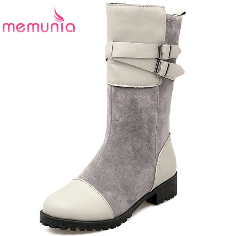 

MEMUNIA big size 34-43 fashion buckle boots simple round toe comfortable flat with boots 2020 winter new mid calf boots