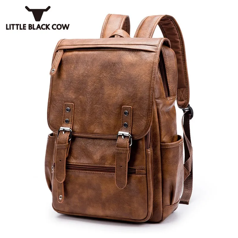 

New Vintage Large Capacity Travel Backpack Men Top Quality Waterproof Pu Leather Backpack Teen Zipper&Hasp School Satchel