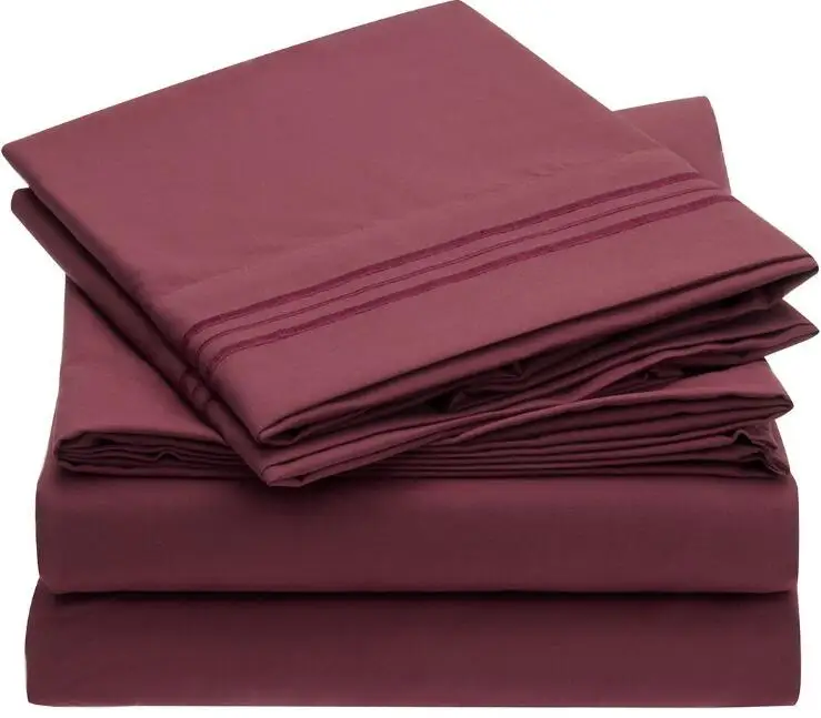

12 colors Solid Polyester Bed Sheet Set With Embroidered 1pc Fitted Sheet 1pc Flat Sheet 1 or 2pcs Pillowcases