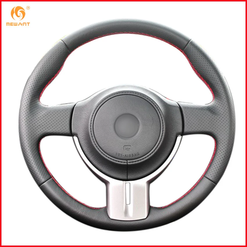 MEWANT Black Genuine Leather Car Steering Wheel Cover for Toyota 86