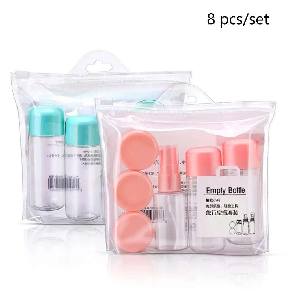 

8PCS/set Portable Plastic Spray Bottle Makeup Skin Care Refillable Spray Bottle Jar Container Travel Kit