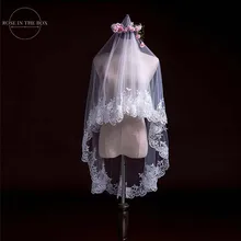 Новинка, короткая свадебная вуаль с кружевной каймой, 1,5 метров, однослойная аппликация, свадебные аксессуары, вуаль для свадьбы