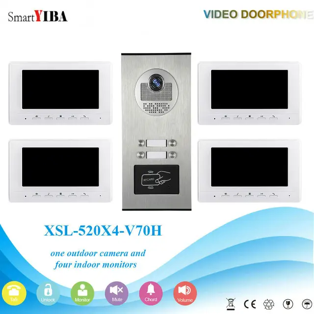SmartYIBA 7'' RFID Video Door Phone Doorbell Kits Villa Building Video Intercom System Max Support 12pcs Monitor For Option 4