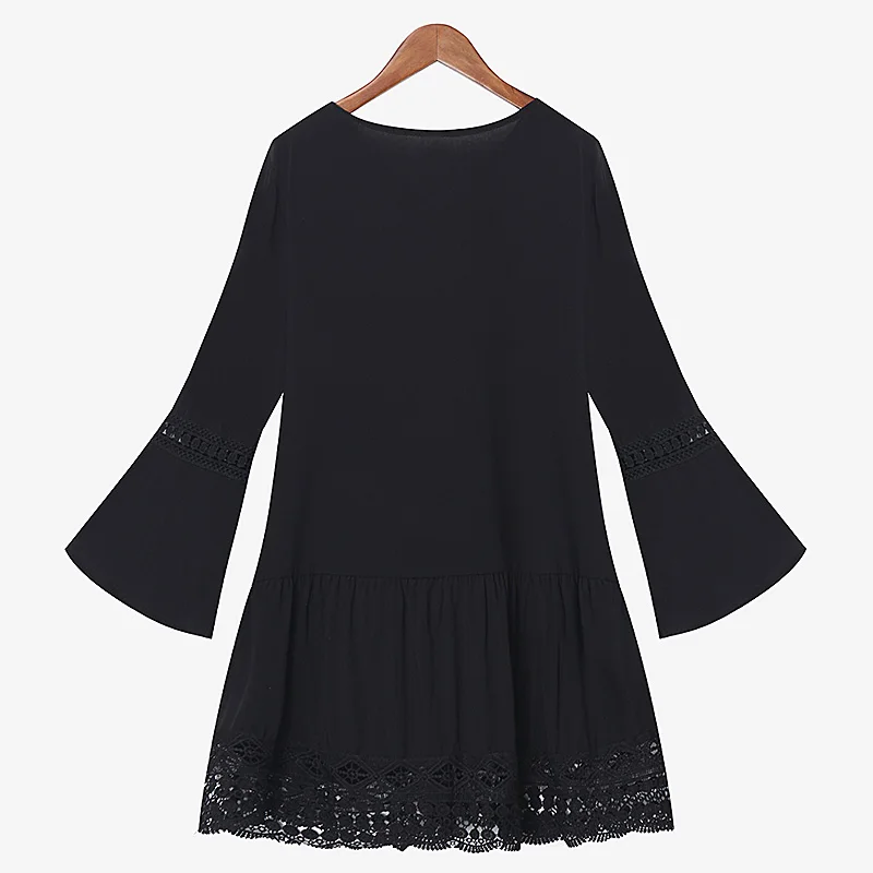 2017 Bohemian Style Women Summer White Dress Sexy Casual V Neck 3/4 Flare Sleeve Lace Crochet Loose Mini Beach Dresses Vestidos 16 2017 Bohemian Style Women Summer White Dress Sexy Casual V Neck 3/4 Flare Sleeve Lace Crochet Loose Mini Beach Dresses Vestidos 16