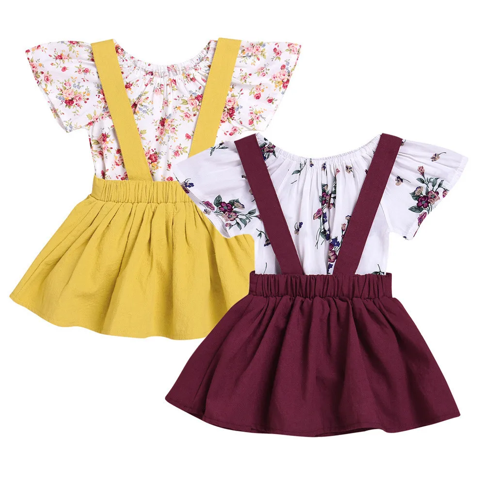 

Baby Set Skirt Outfits 2Pcs Infant Baby Girls Floral Print Rompers Jumpsuit Strap Skirt Outfits Kids Set