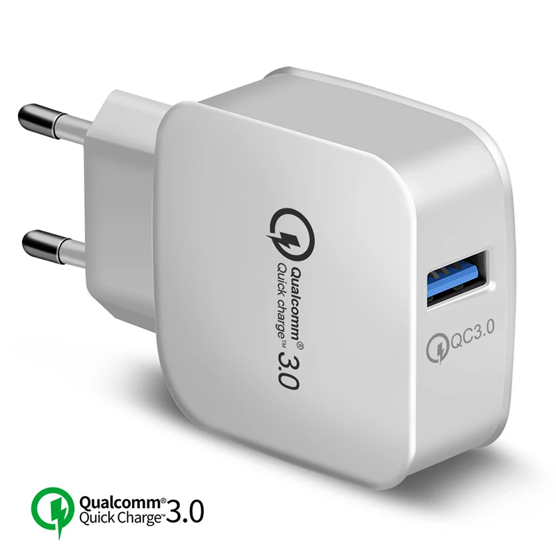 

18W USB Quick charge QC3.0 Charger For iphone Mobile Phone Cable Fast Charging 5V3A UE US Plug For Samsung Charger Wall AC Power