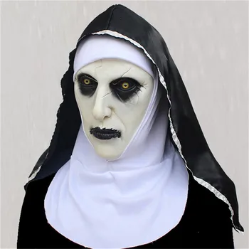 

The Nun Latex Mask With Headscarf Crucifix Terror Face Masks Scary Cosplay Thriller Antifaz Para Fiesta Horror Mascara Cross
