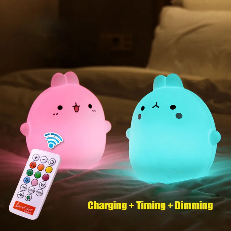 

Cute Cartoon Animal Night Light Creative LED Colorful Silicone Remote Control Children Bedroom Bedside Lamp Charging Touch Lamp