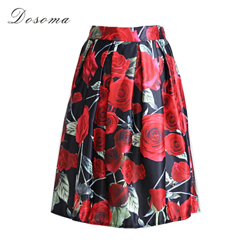 rose pattern skirts women's skirt 2017 vintage luxury high waist skirt