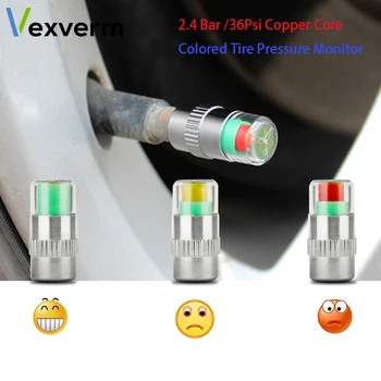

Updated 4PCS Copper Core 2.4Bar 36PSI Car Auto Tire Pressure Monitor Valve Stem Caps Sensor Indicator Eye Alert Diagnostic Tool