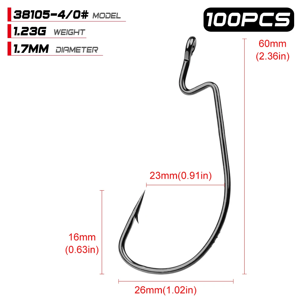 100 шт./лот рыболовный крючок 38105 рыболовный крючок 1/0#-2/0-3/0-4/0-5/0 крючок черный цвет джиг большой крючок джиг Крючки - Цвет: Worm Hook 4