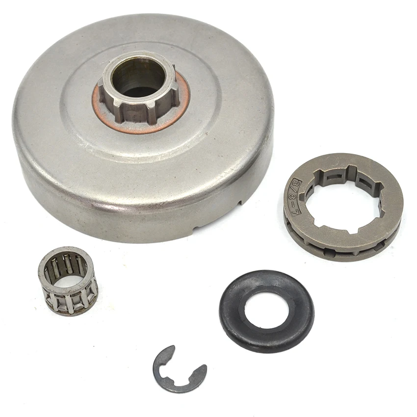 Clutch Drum & Rim Sprocket 3/8 7 & Needle Bearing & Washer Clip Kit For Husqvarna 362 365 371