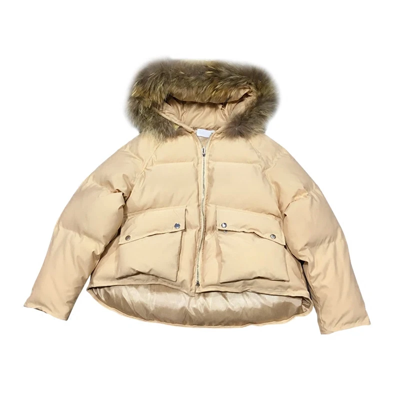 Laveur Rembourré Manteau Naturel noir 2018 jaune Parka À jaune Rose Veste Femmes Capuche De D'hiver Fourrure noir Beige Coton Réel rose Raton beige 4ftwgq6